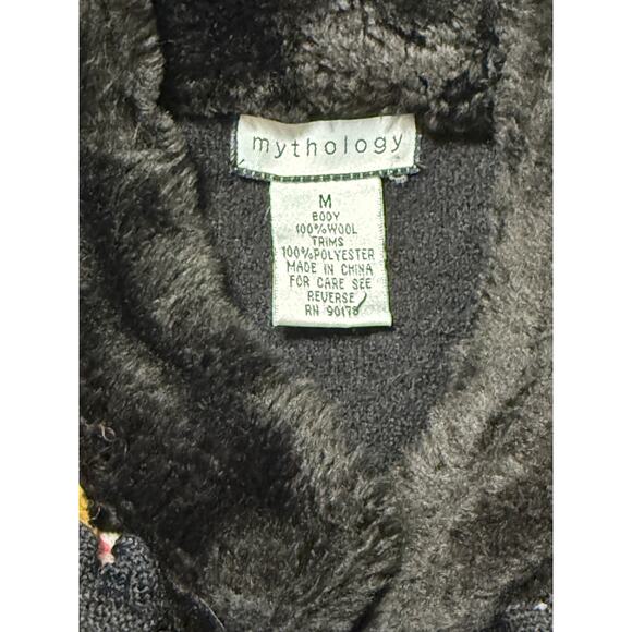 Boho Mythology Black Wool Vest with Embroidered Trim, Size M - Picture 5 of 5